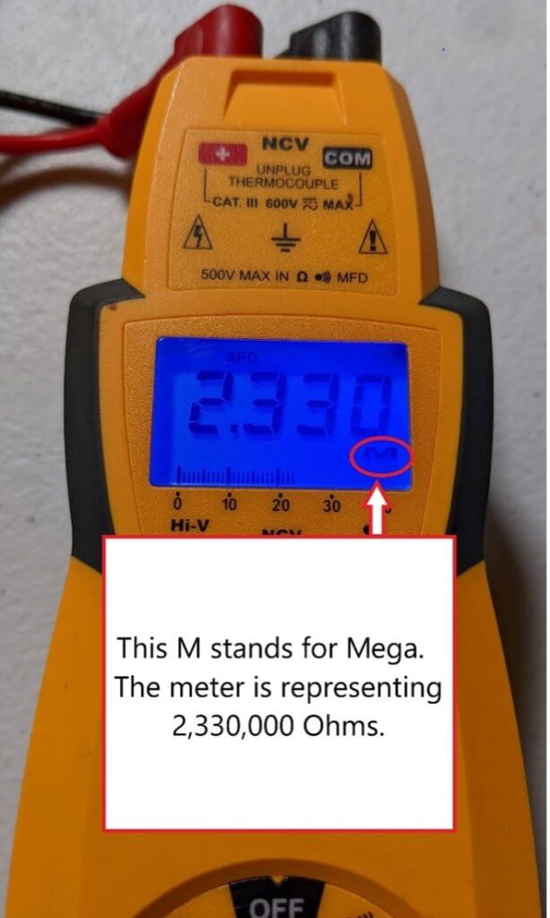Meter reading mega ohms