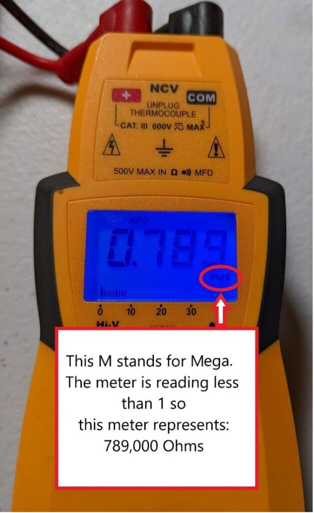 meter reading mega ohms